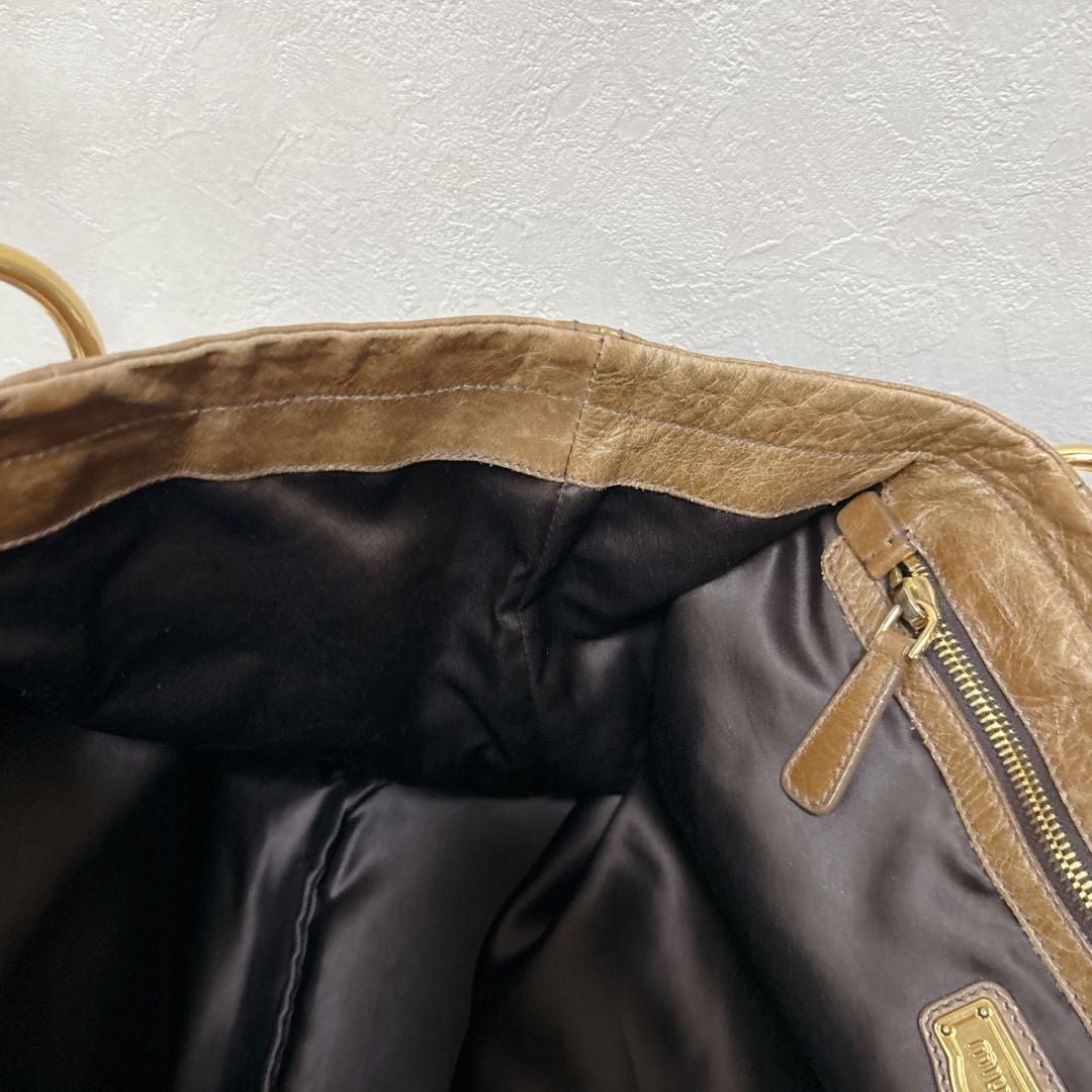 【Y2K】MIU MIU レザートートバッグ ブラウン ゴールド金具