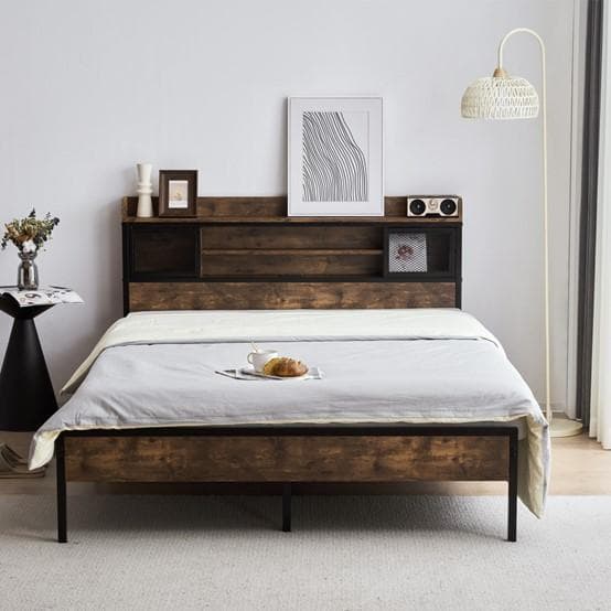 15％セール中！北欧風 ベッドフレーム　コンセント付き（SD）BROWN