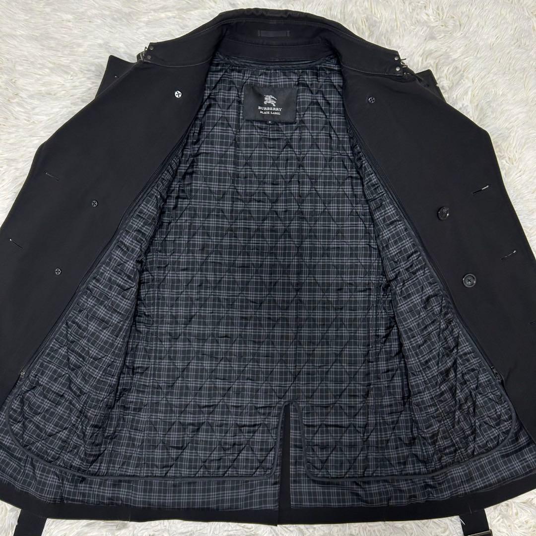 【極美品/M】バーバリーブラックレーベル トレンチコート ノバチェック 黒 比翼