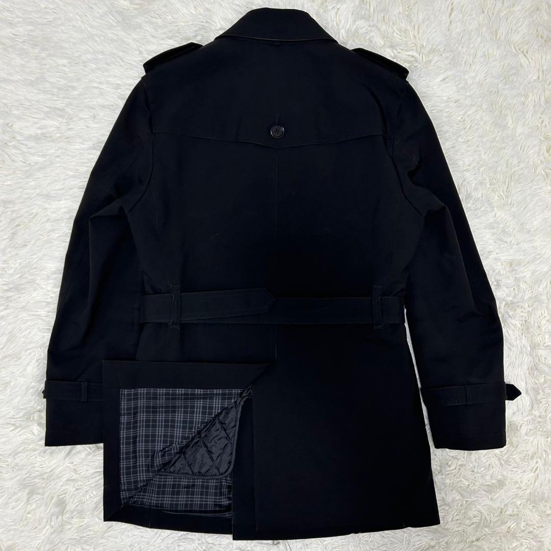 【極美品/M】バーバリーブラックレーベル トレンチコート ノバチェック 黒 比翼