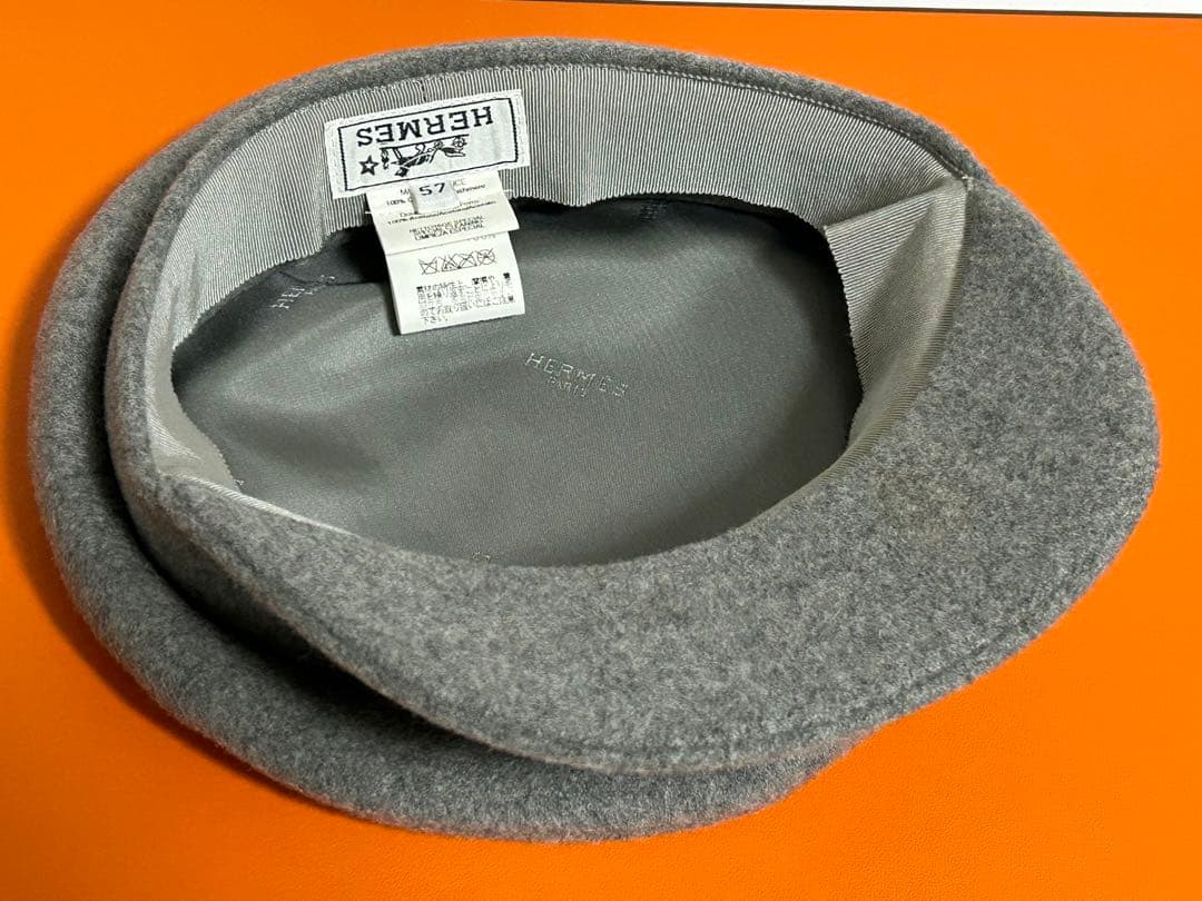 正規品・美品【HERMES】秋冬グレー カシミヤ100%キャスケット