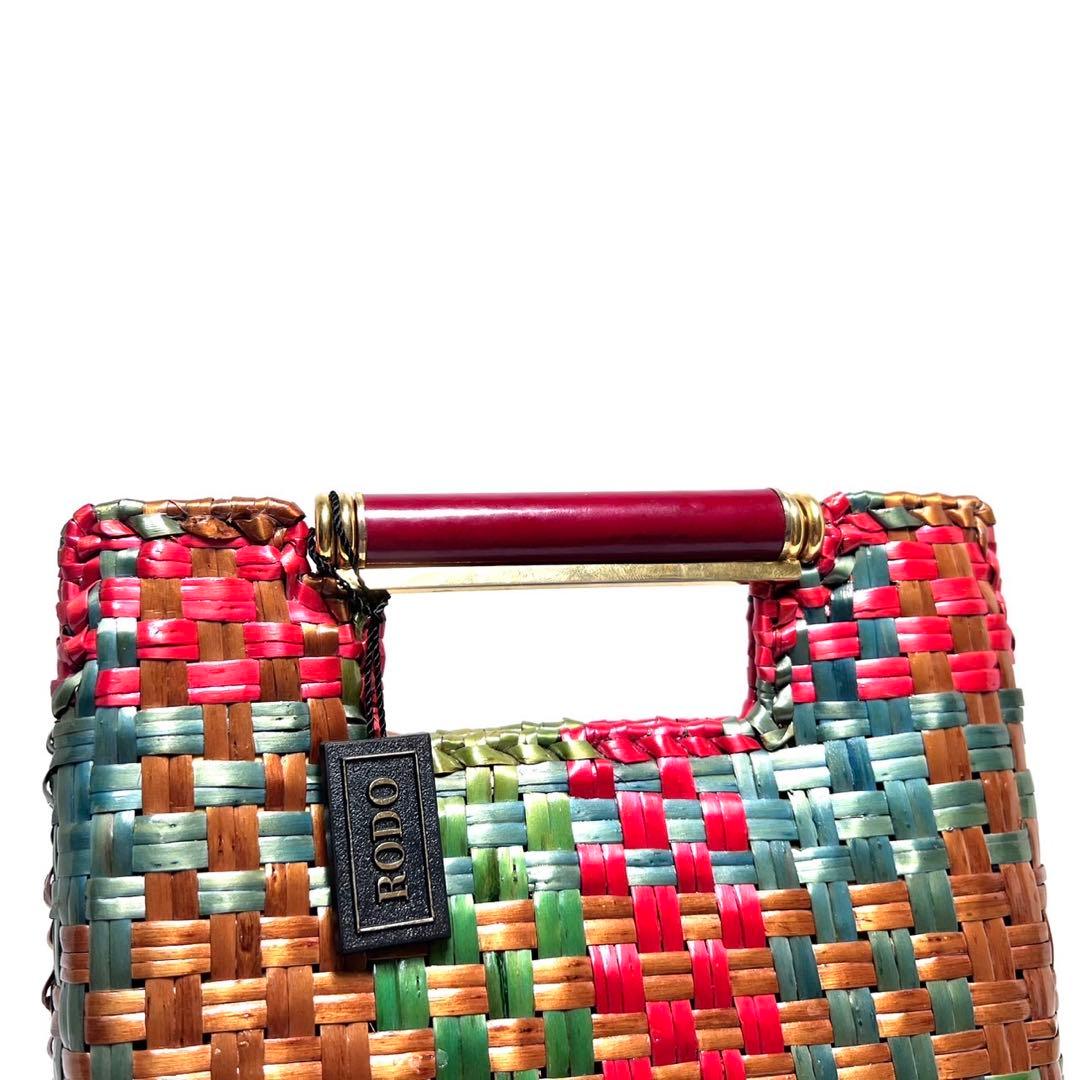 【美品】RODO ITALY ロド/ラタン 編込み/マルチカラー/ハンドバッグ