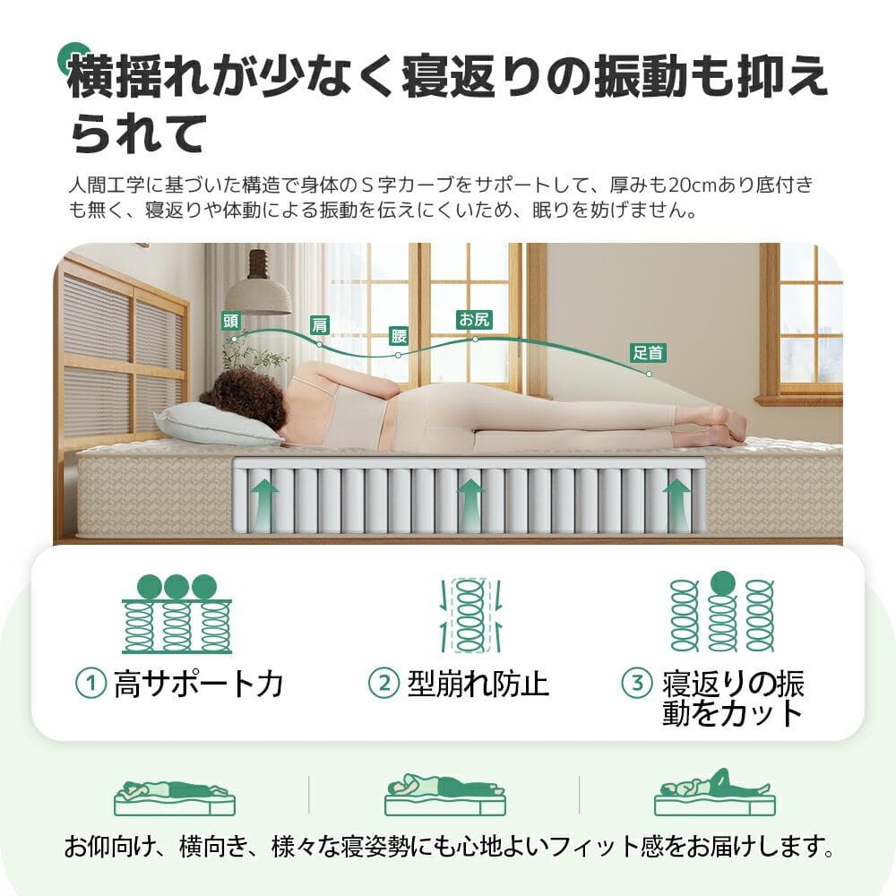 マットレス シングル　極厚20cm ポケットコイル　硬さ180N