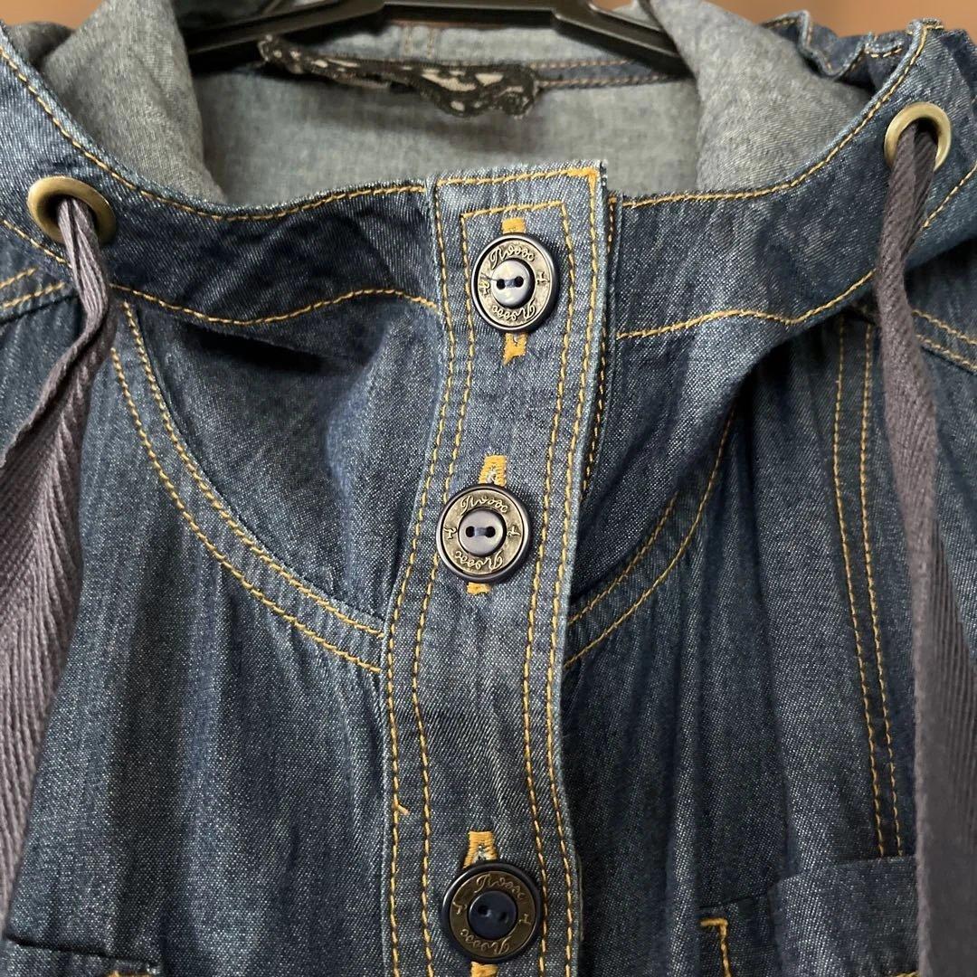 インポートロッサ デニムジャケット　フード付きワンピース　春夏羽織り 綿100%