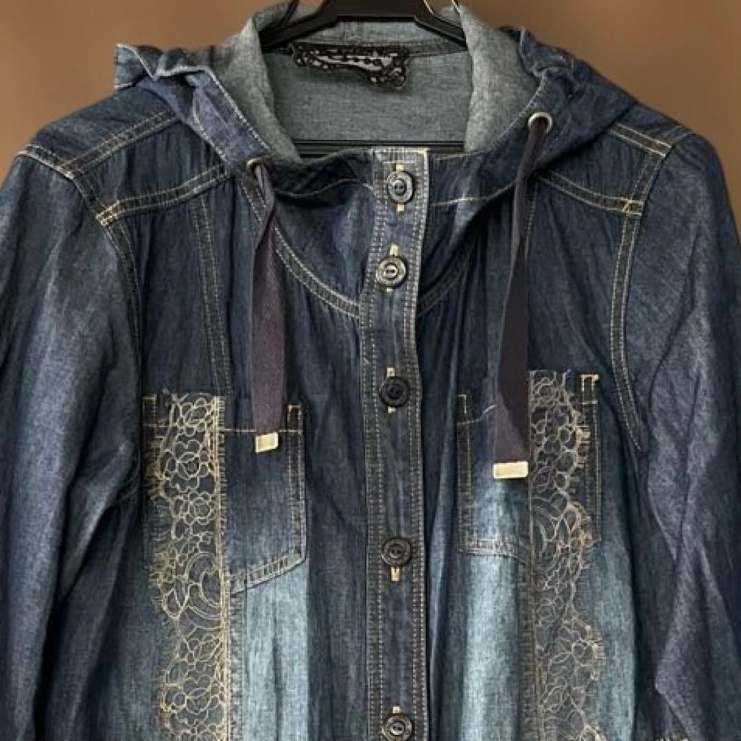 インポートロッサ デニムジャケット　フード付きワンピース　春夏羽織り 綿100%