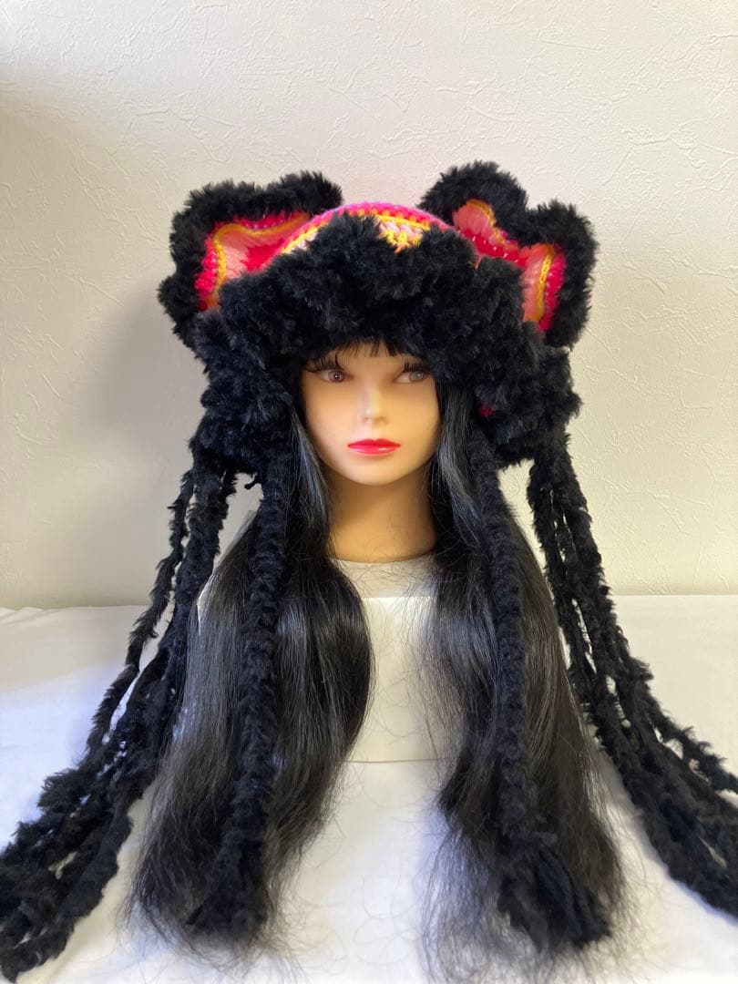 ネコ耳ニット帽　うさ耳ニット帽　アジアン　ボンネット帽子　y2k ☺︎