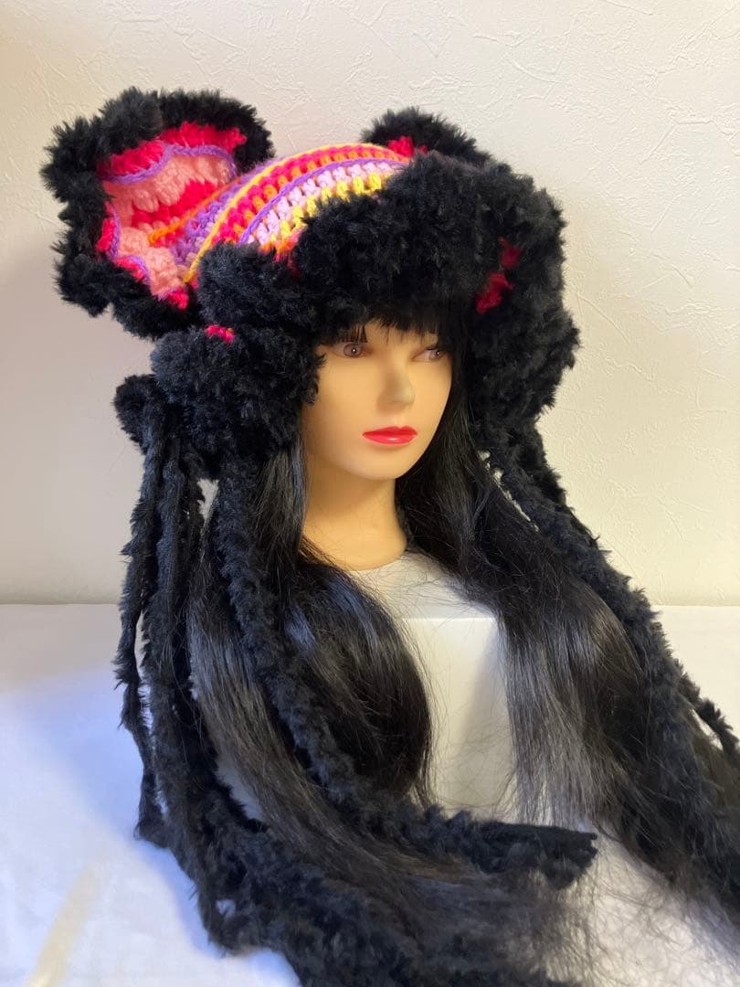 ネコ耳ニット帽　うさ耳ニット帽　アジアン　ボンネット帽子　y2k ☺︎