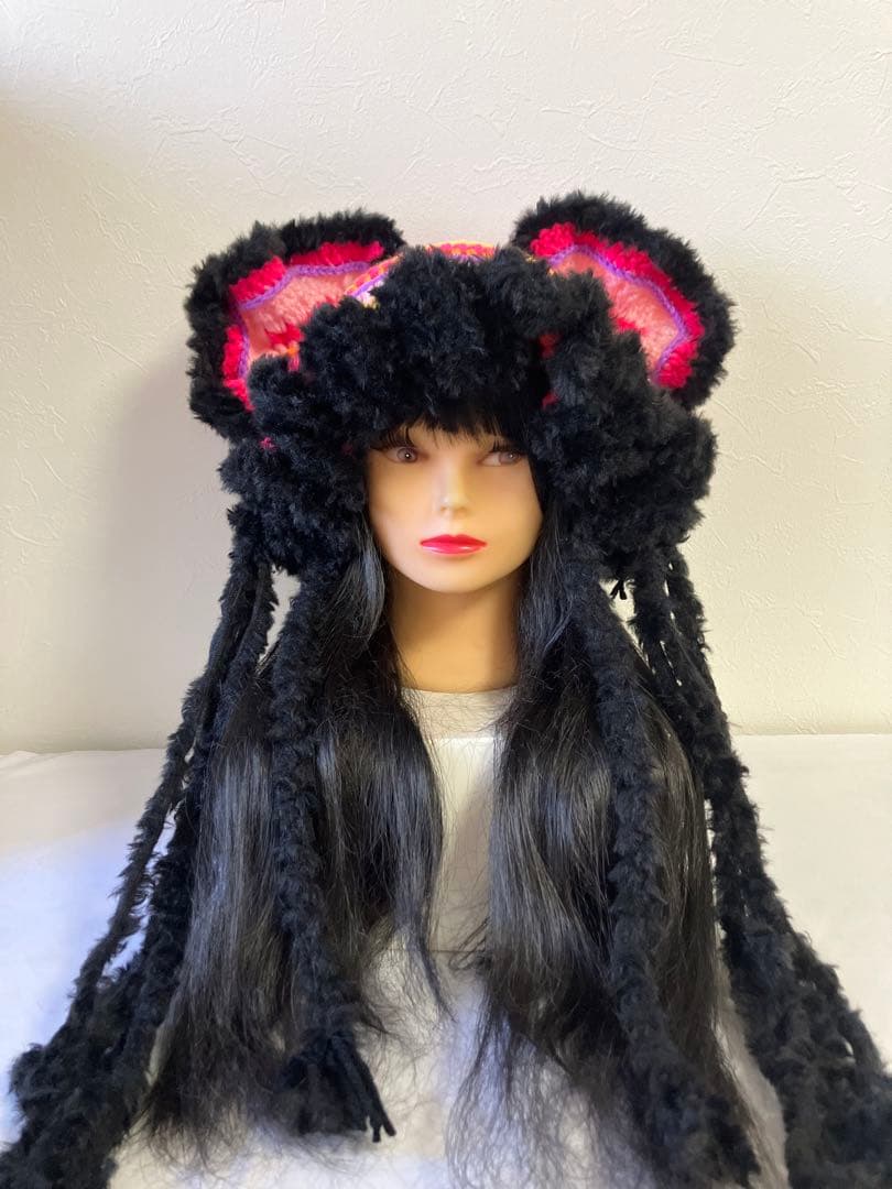 ネコ耳ニット帽　うさ耳ニット帽　アジアン　ボンネット帽子　y2k ☺︎