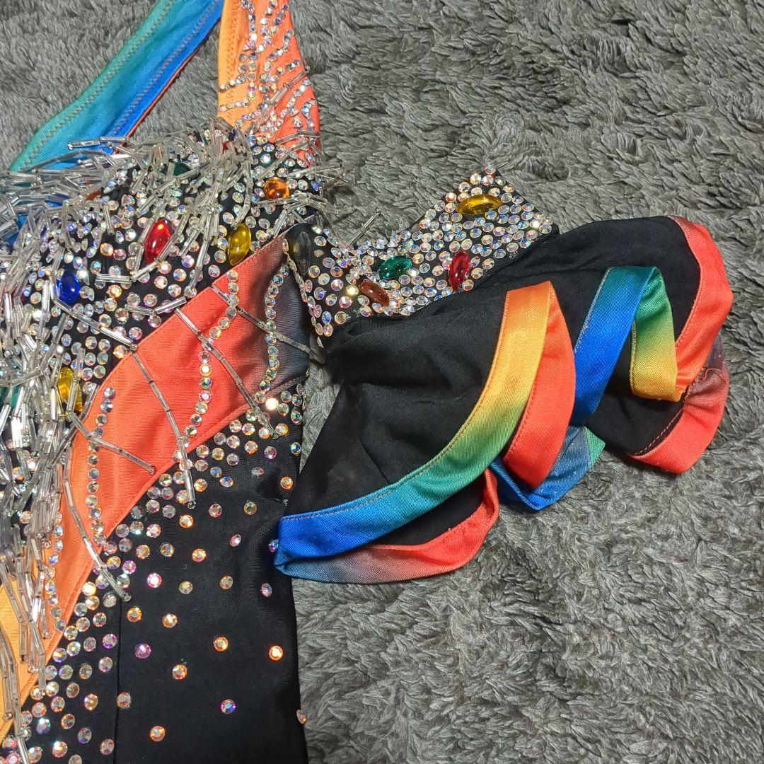 社交ダンスラテンドレス 黒 赤 青 フレアスカート