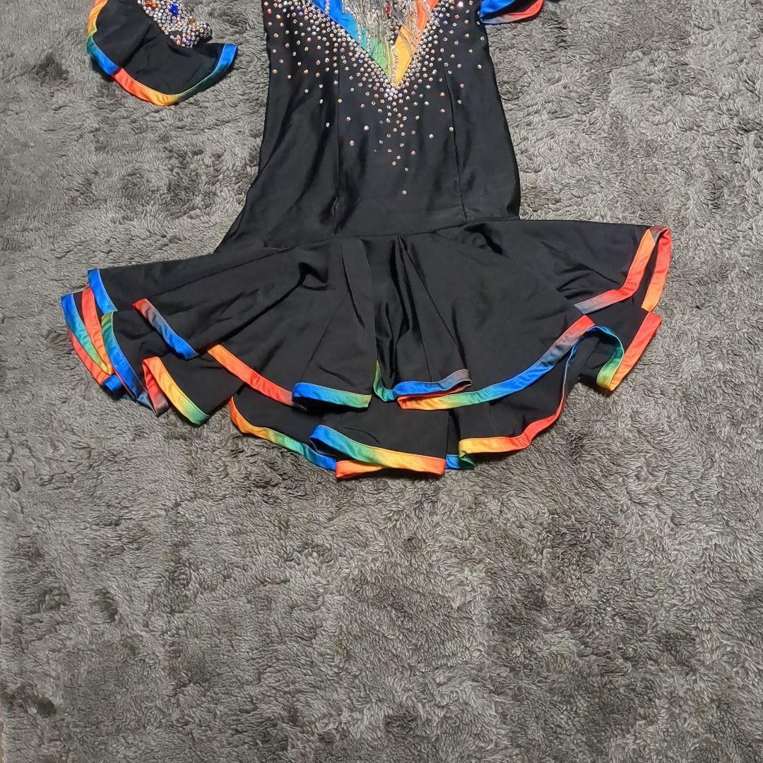 社交ダンスラテンドレス 黒 赤 青 フレアスカート