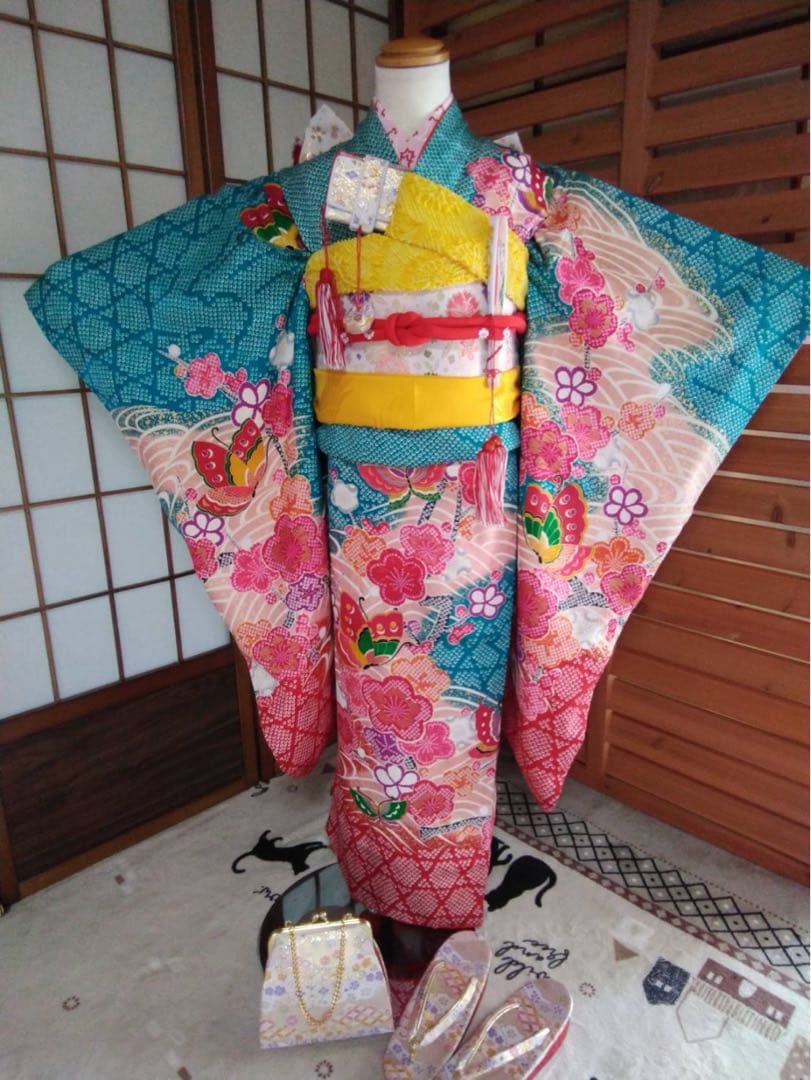 7歳向け・表側正絹・お着物のセット