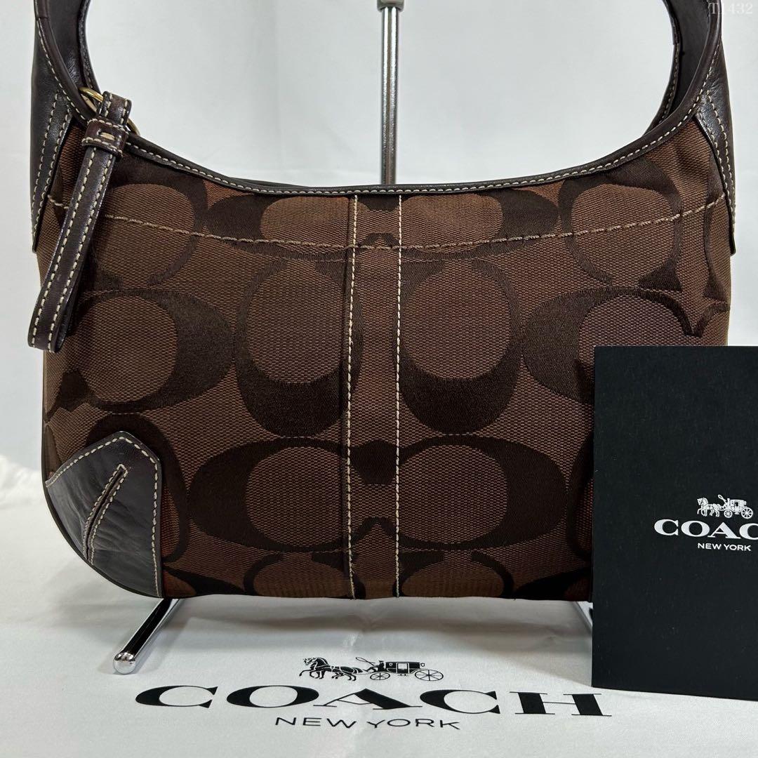 【美品】コーチ 11289 ホーボー シグネチャー ワンハンドバッグ 肩掛け 茶