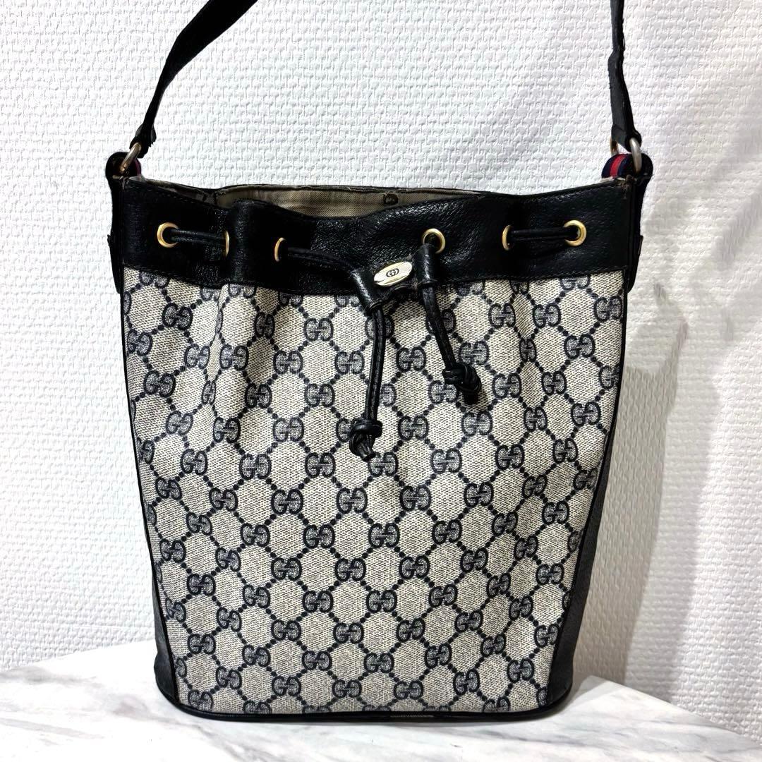 オールドグッチ　シェリーライン　ショルダーバッグ　ネイビー　GUCCI
