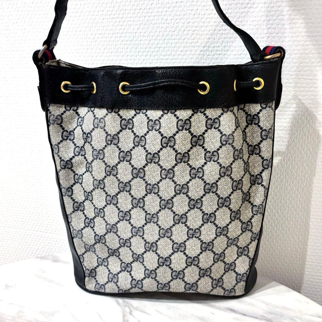 オールドグッチ　シェリーライン　ショルダーバッグ　ネイビー　GUCCI