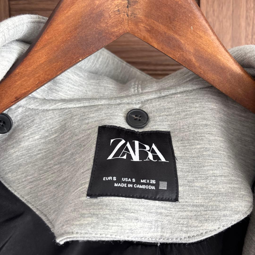 ZARA ブラック デタッチャブルフード コントラストコート