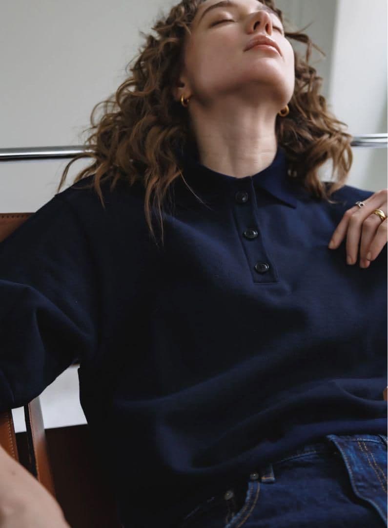 soyy.アーモンドポロシャツ　ネイビー