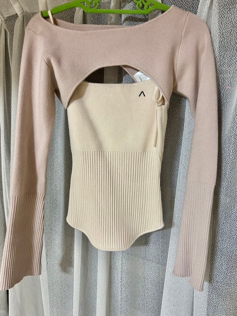 トップス andmary Bebe ribbon set tops beige