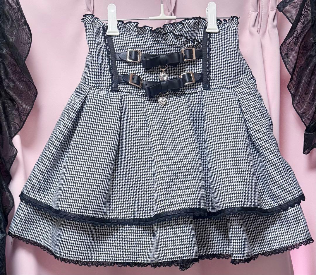 リズリサ 2連リボンベルトスカパン チェックグレー