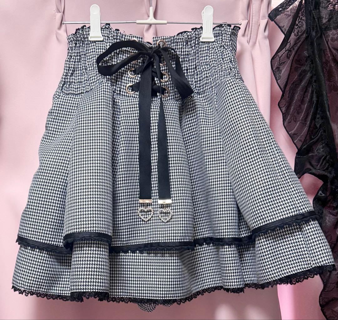 リズリサ 2連リボンベルトスカパン チェックグレー