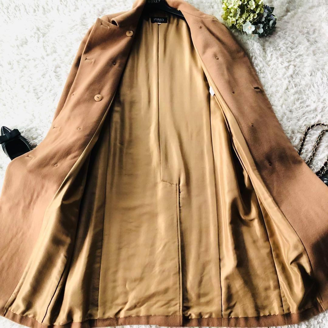 美品✨フォクシー ロングコート 高級カシミヤ100% ダブルブレスト ブラウン