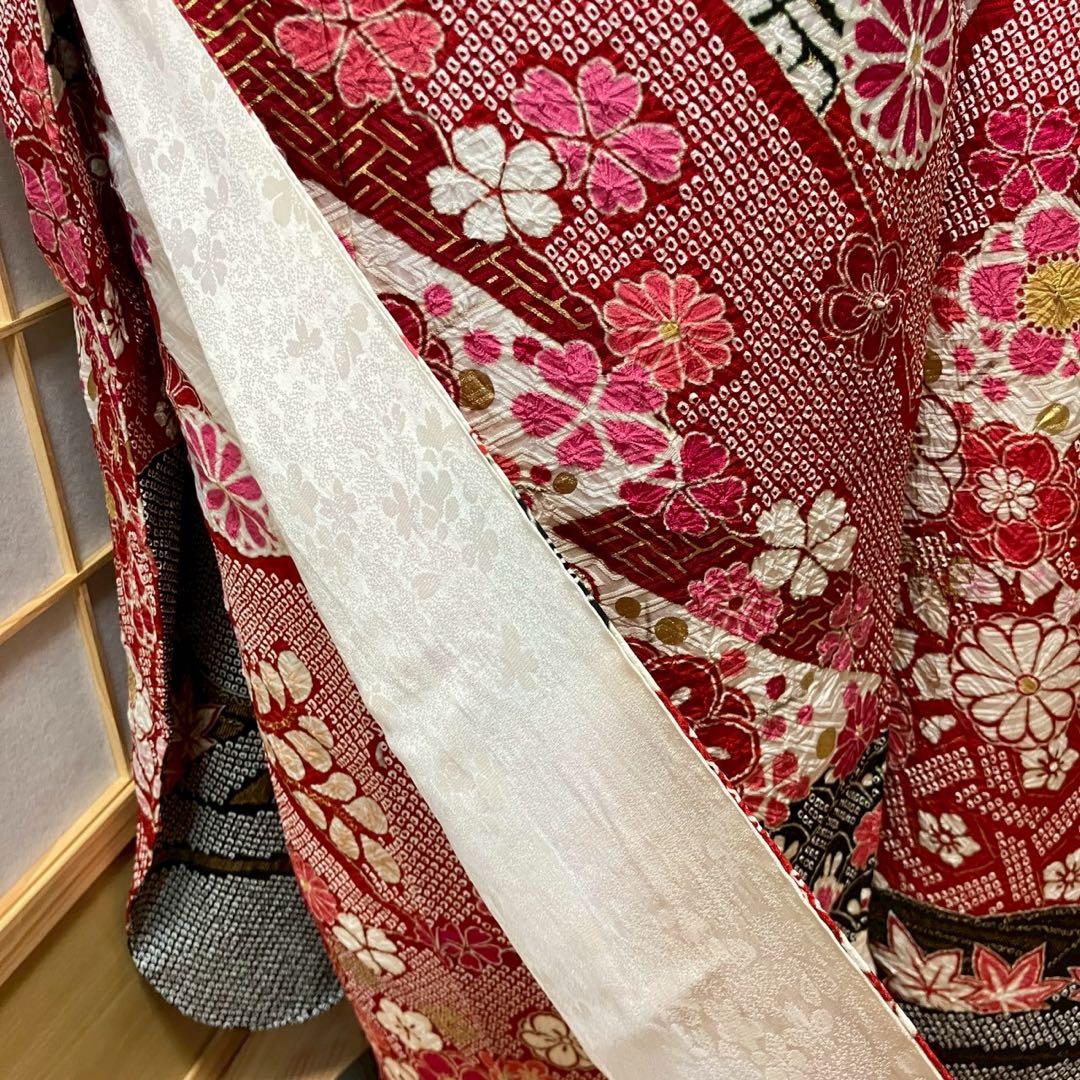 らら様［4886］振袖 4点セット 相良刺繍 絞り 成人式 卒業式 正絹 着物袷