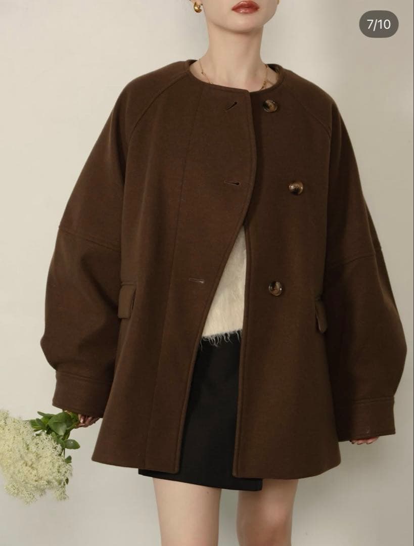 hinari ウェーブデザインミドルコート ブラウン