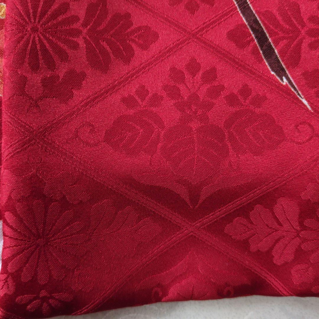 七五三３歳正絹手縫いの被布（中綿無し）赤色鶴柄