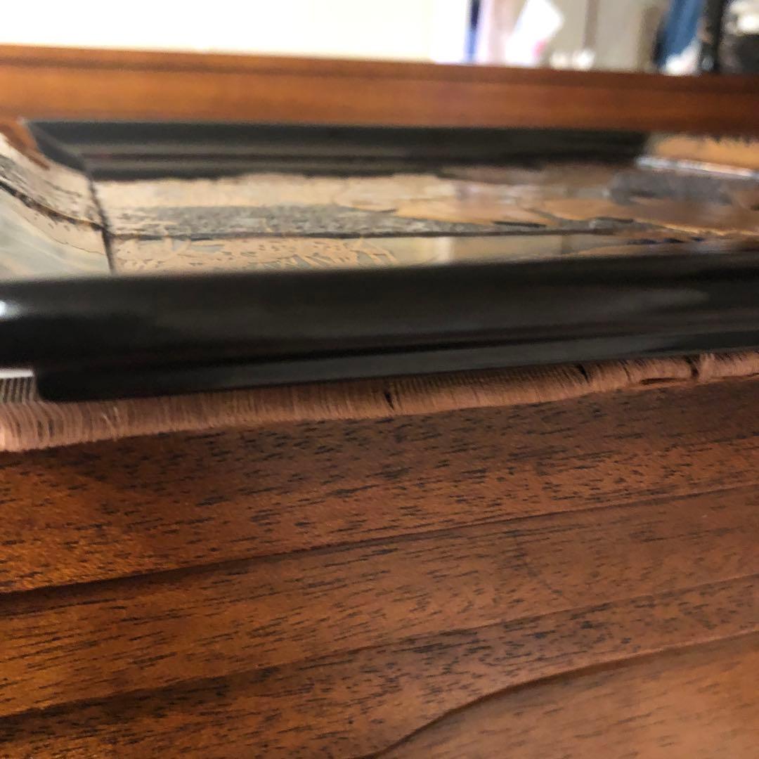 木製角盆 時代品　高蒔絵　八橋図盆 木箱付き　25.8センチ　高さ1.5センチ