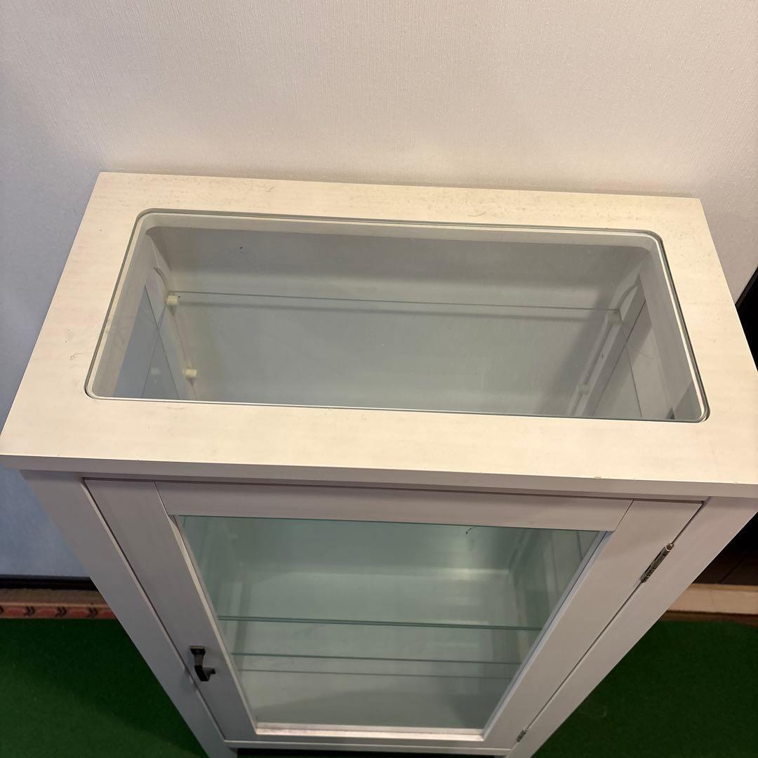 ホワイト ガラスケース 6段棚 引き戸