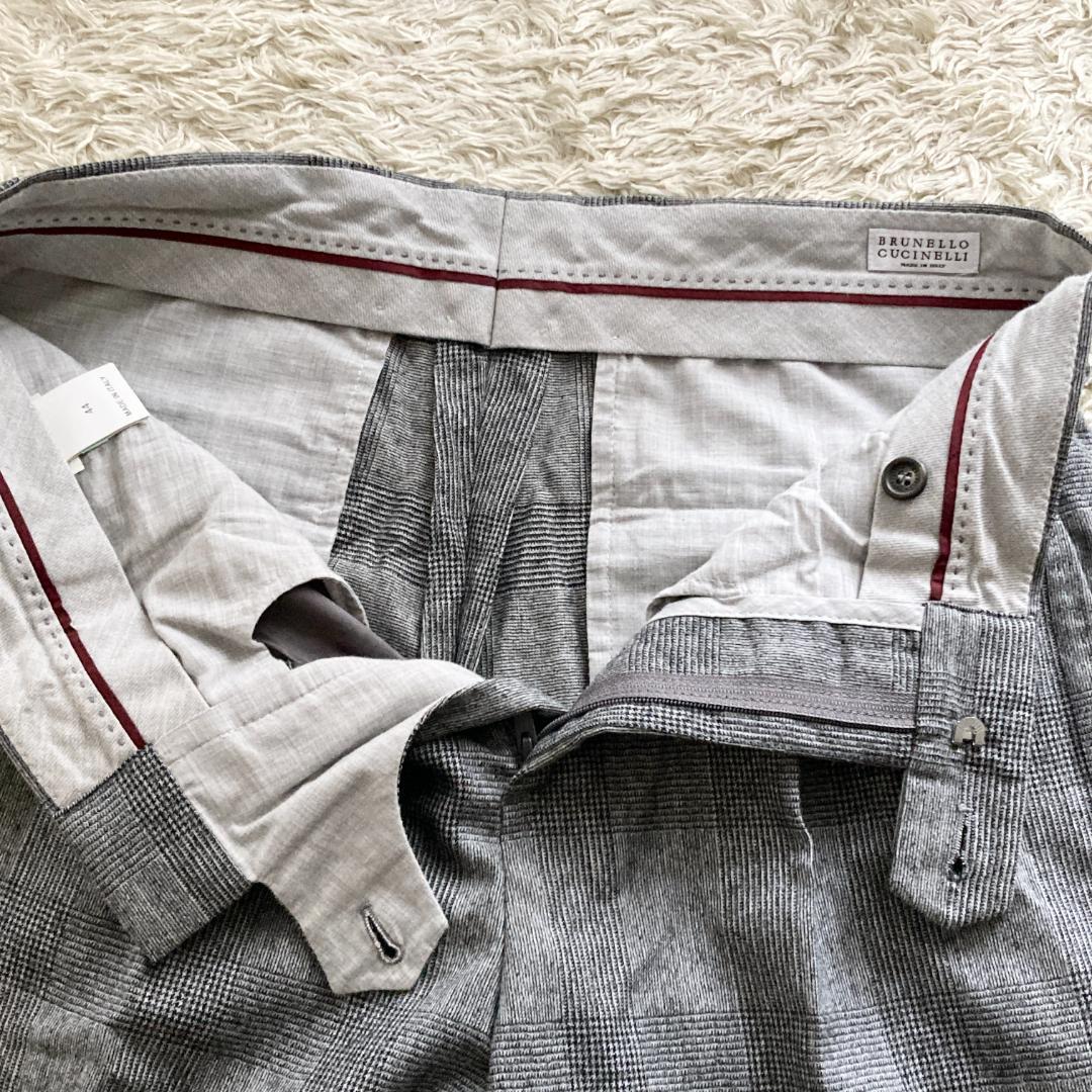 ブルネロクチネリ　パンツ　44　トラウザーズ　チェック　グレー