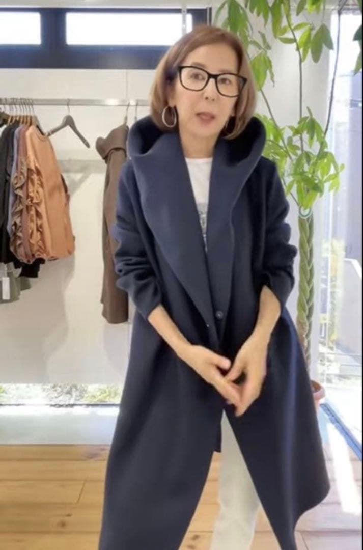 ★イシカワラボ★ネイビー 裏起毛フーディロングコート