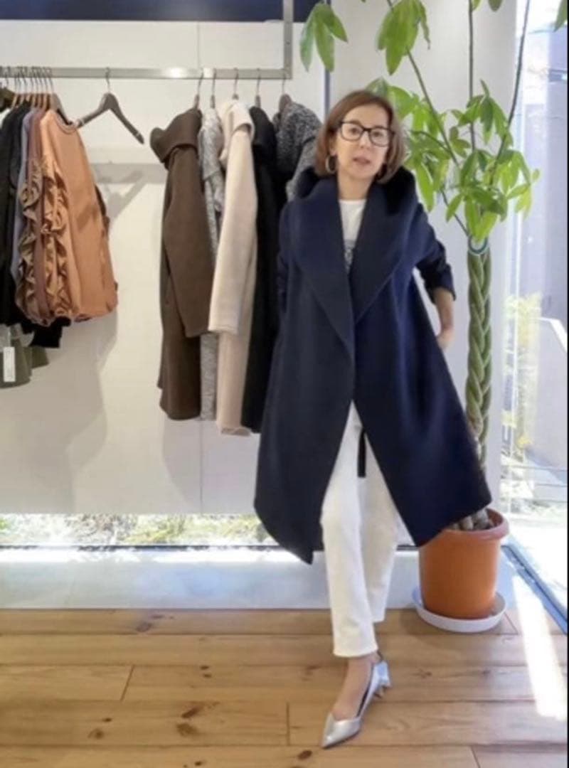 ★イシカワラボ★ネイビー 裏起毛フーディロングコート