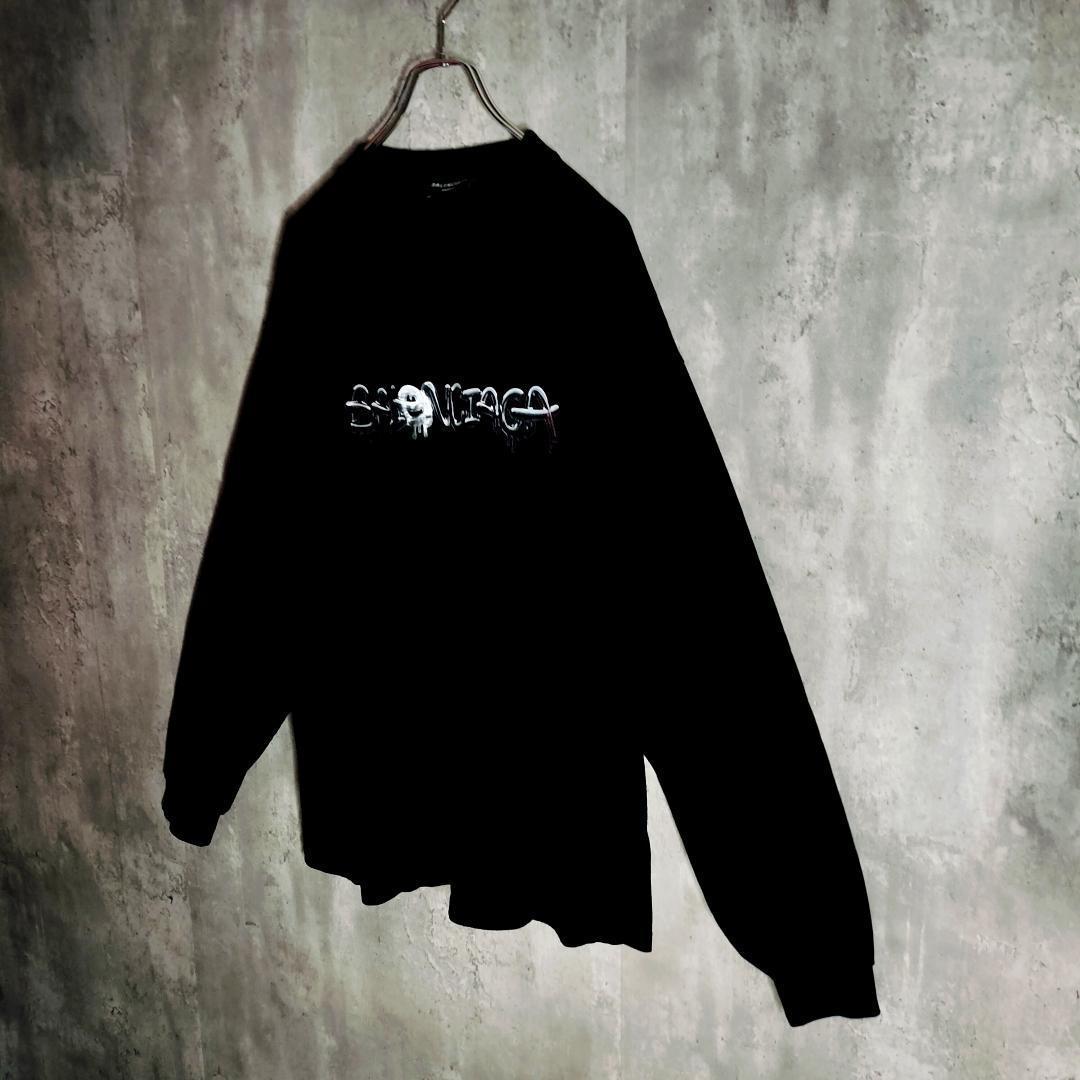 バレンシアガ スライムロゴ グラフィック オーバーサイズ 長袖Tシャツ 黒 L