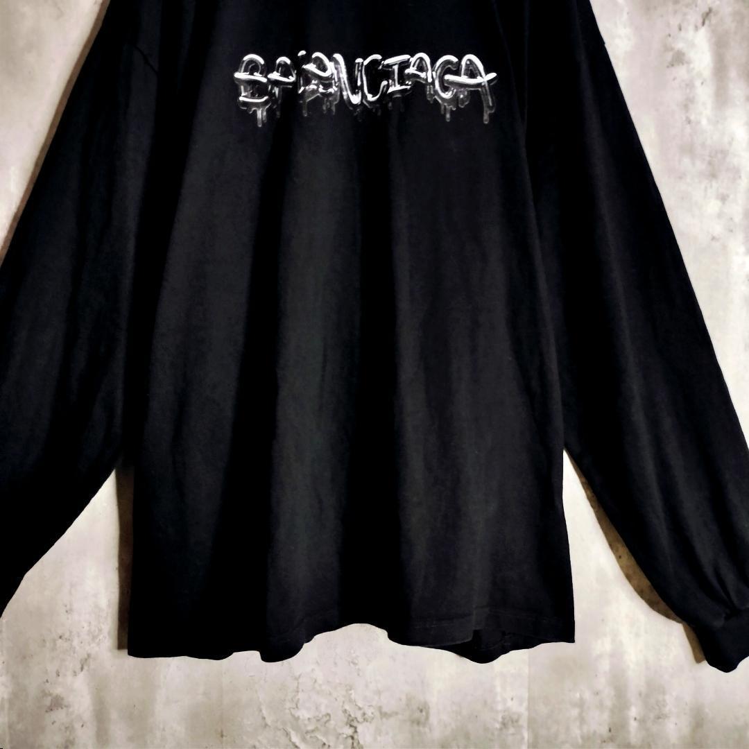 バレンシアガ スライムロゴ グラフィック オーバーサイズ 長袖Tシャツ 黒 L