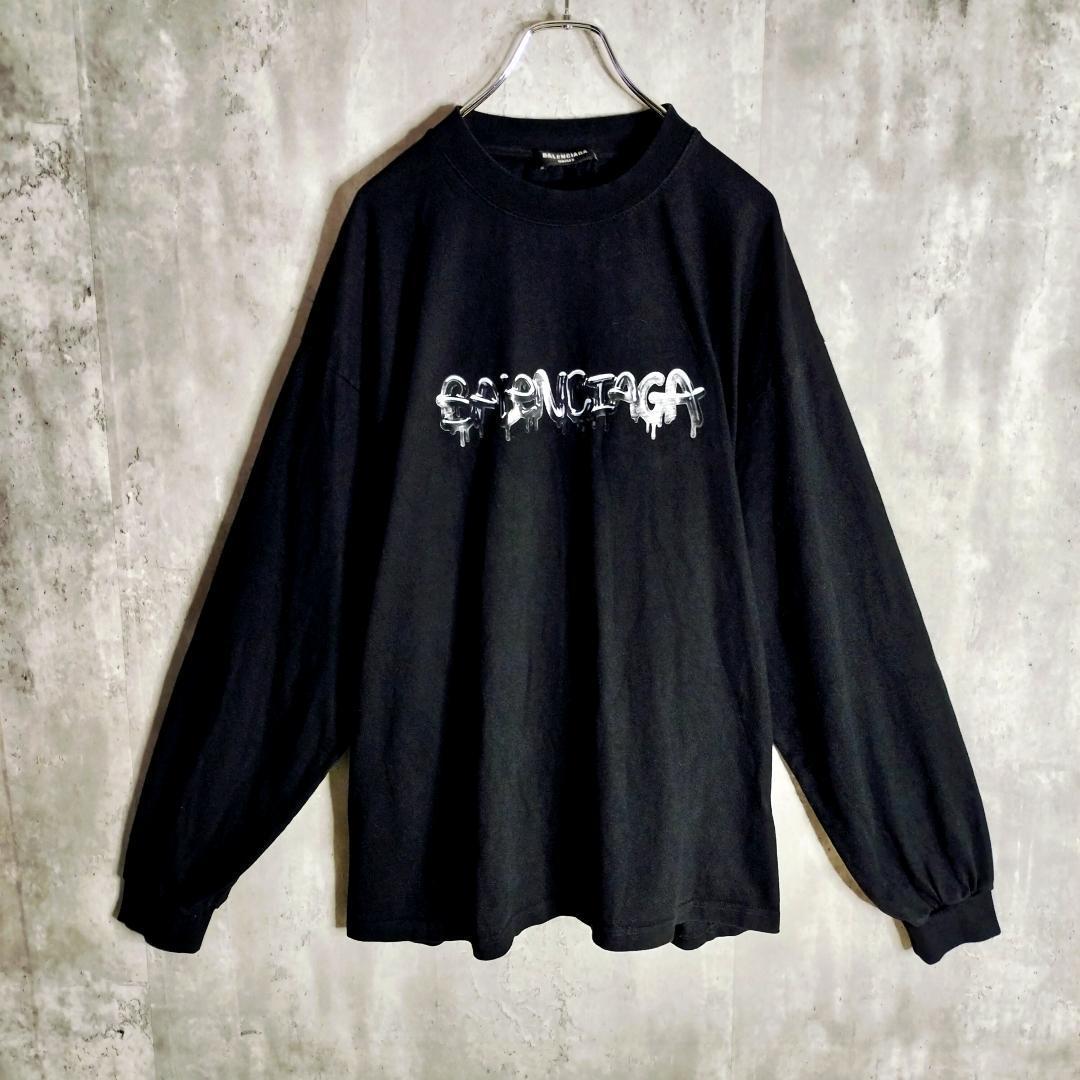 バレンシアガ スライムロゴ グラフィック オーバーサイズ 長袖Tシャツ 黒 L