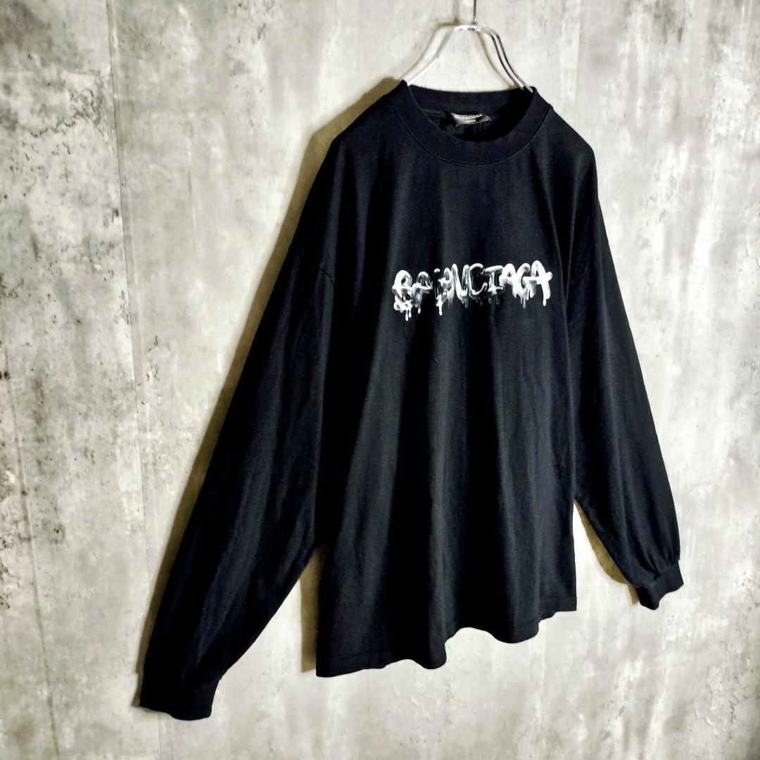 バレンシアガ スライムロゴ グラフィック オーバーサイズ 長袖Tシャツ 黒 L