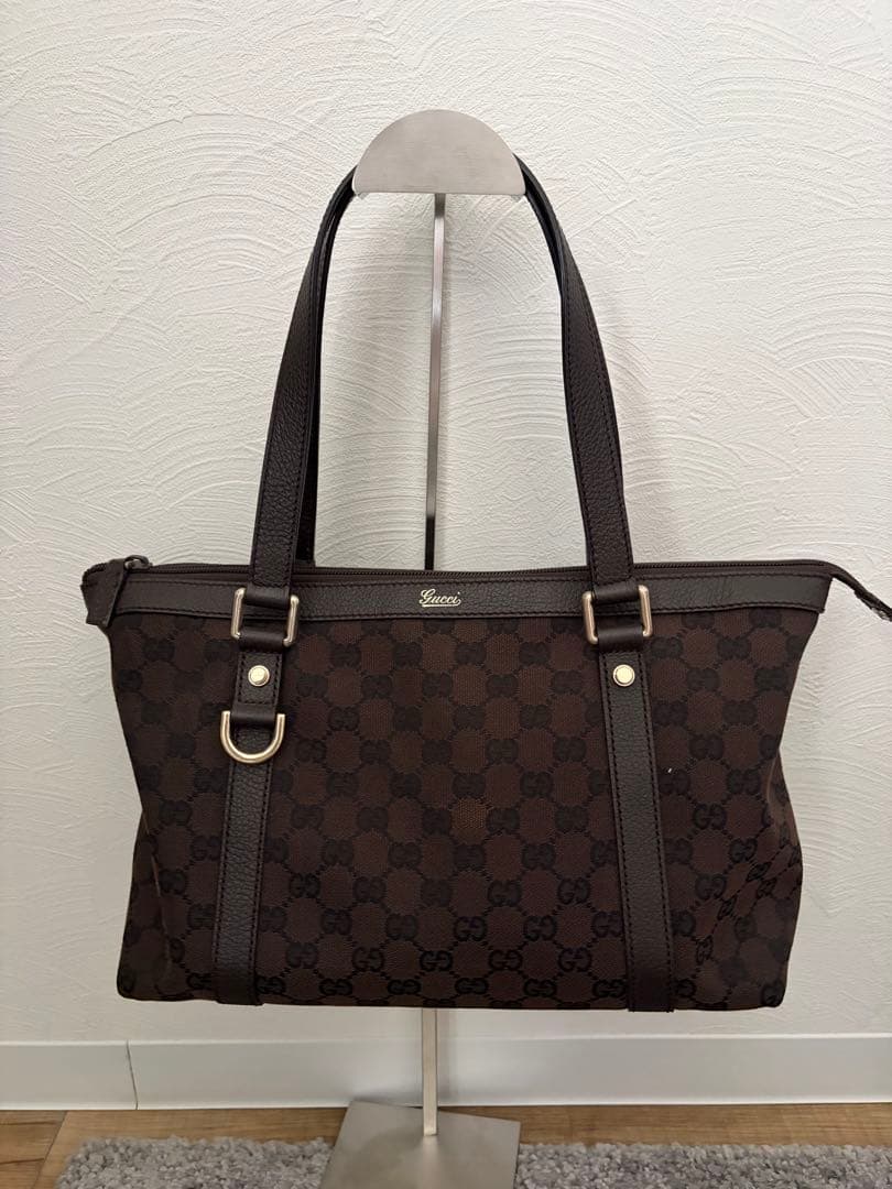 GUCCI ブラウン GGパターン トートバッグキャンパスレザーグッチ