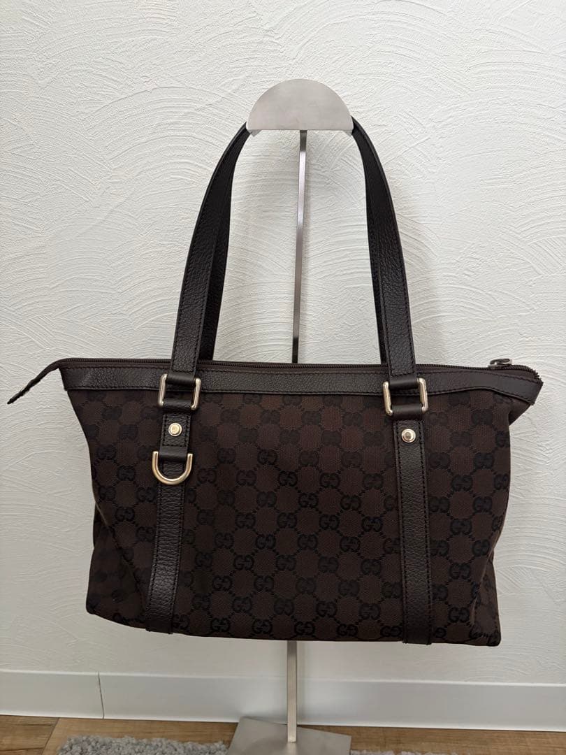 GUCCI ブラウン GGパターン トートバッグキャンパスレザーグッチ