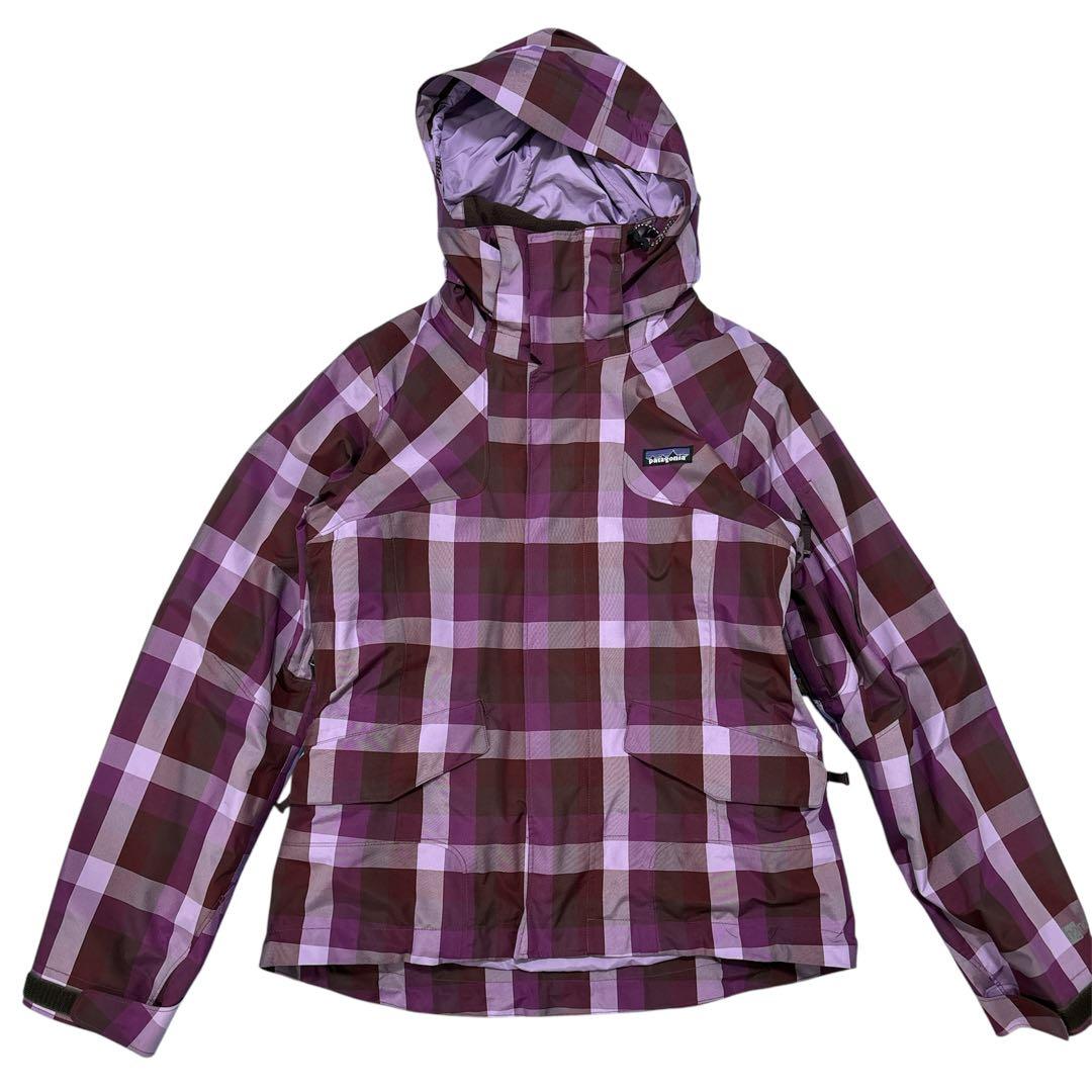 Patagonia フード付きジャケット 紫茶チェック　マウンテンパーカー