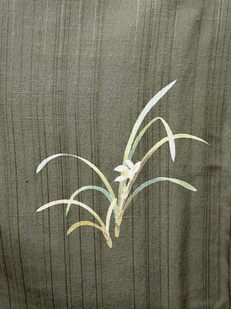 D 美品 十日町友禅 女流作家 遠田藤舟 花模様 緑 紬 正絹 袷 付下げ 着物