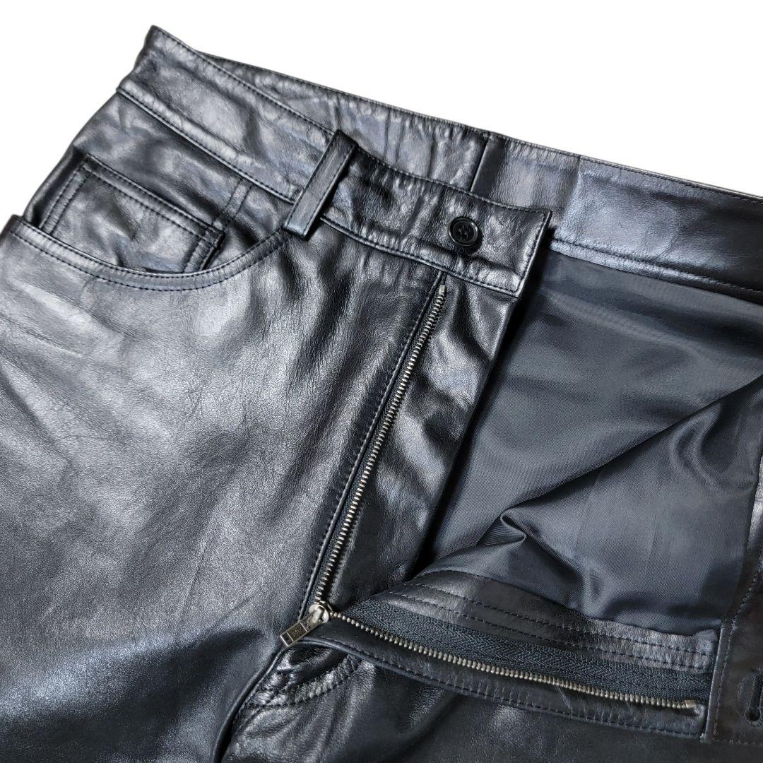 ほぼ未使用 極上 ポールスミス 馬革 ホースハイド 76 レザーパンツ 黒