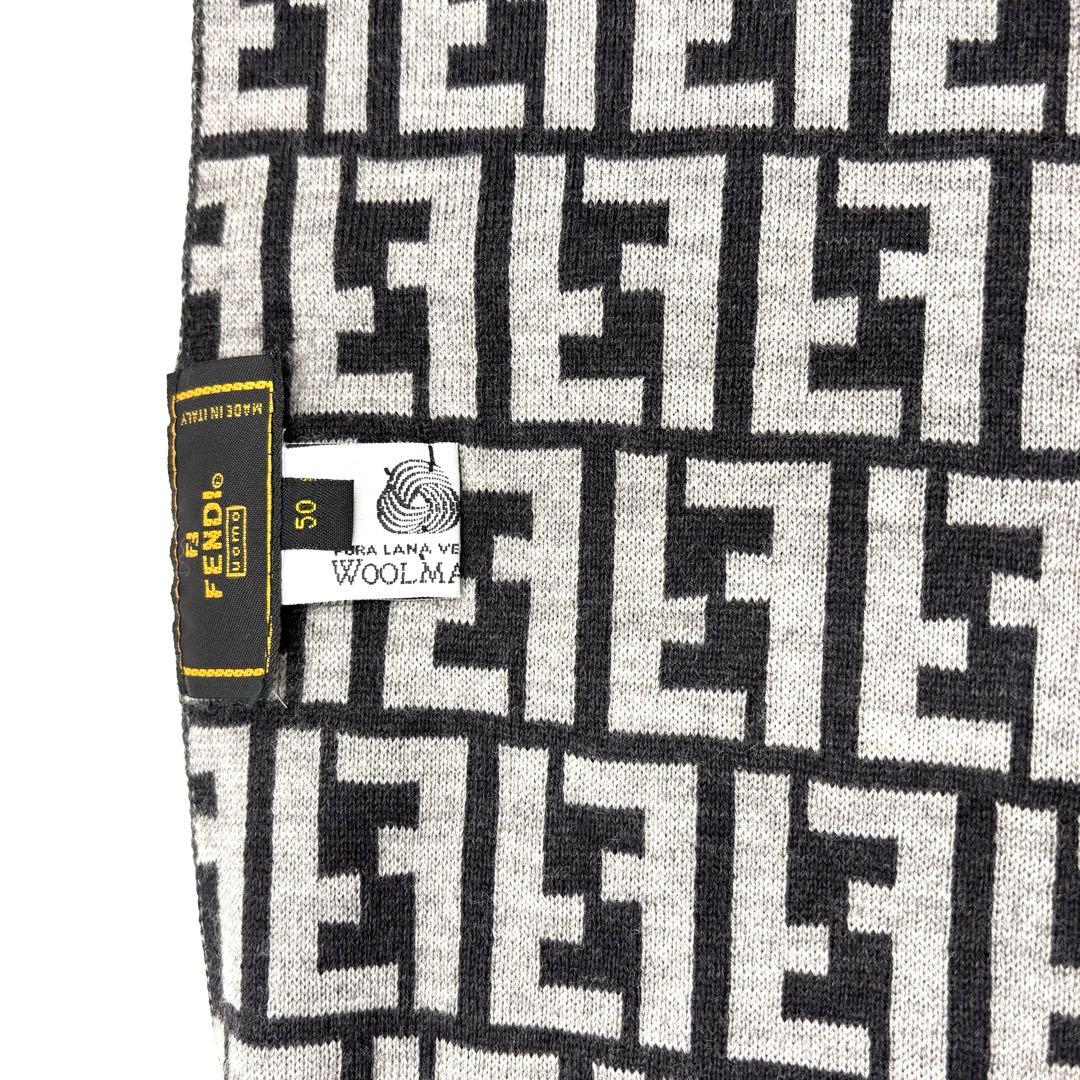 FENDI フェンディ マフラー グレー ブラック ズッカ柄 ロゴ 美品 メンズ