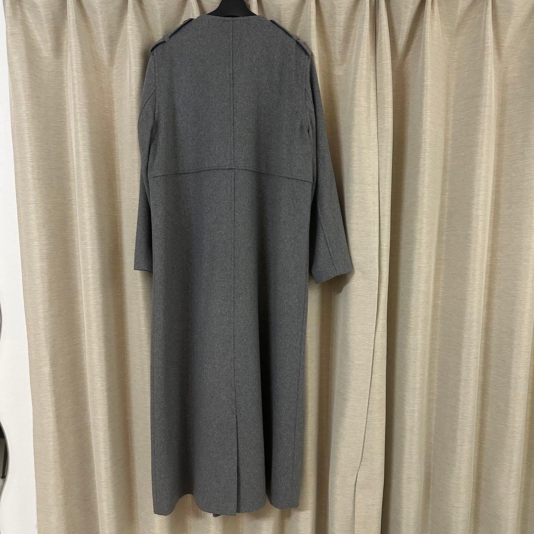❤️フォロー割❤️ノーカラーウールロングコート　グレー　M