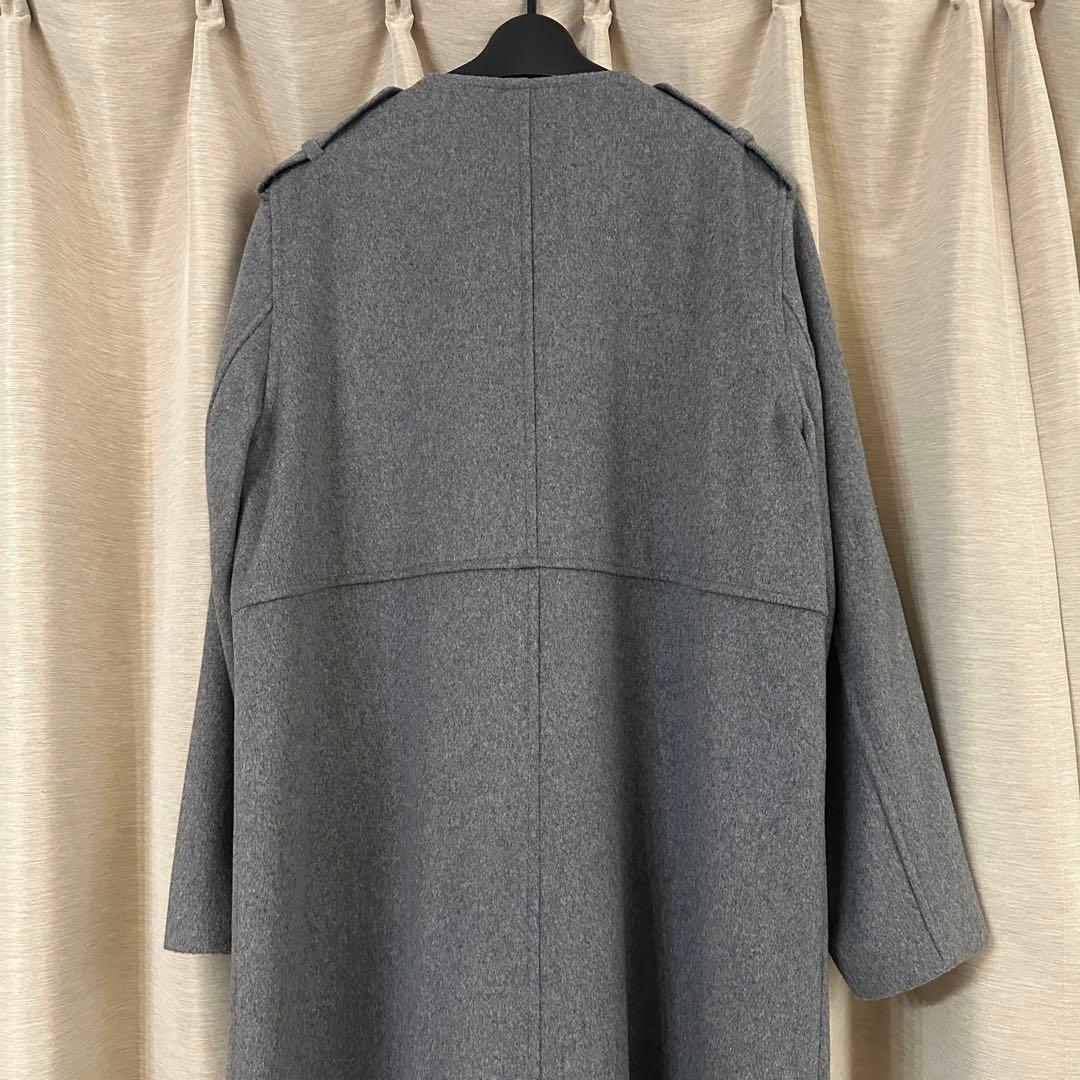 ❤️フォロー割❤️ノーカラーウールロングコート　グレー　M