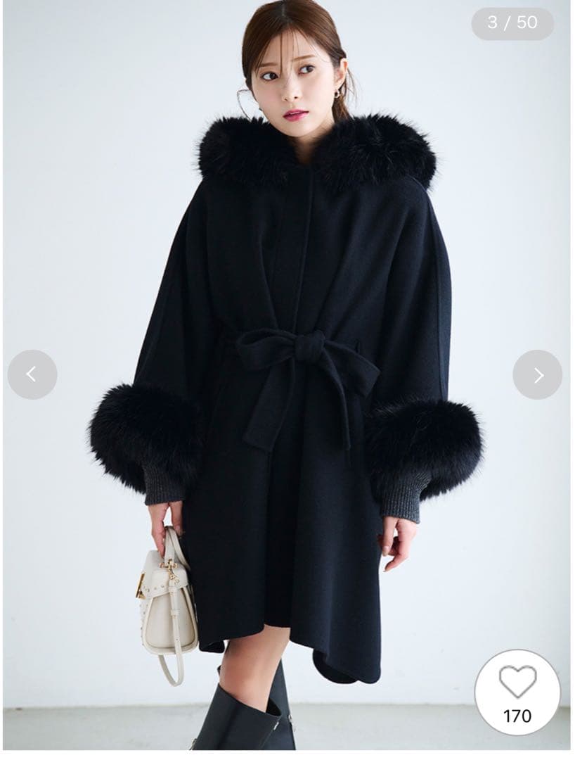 celford セルフォード　ファーポンチョコート　BLK