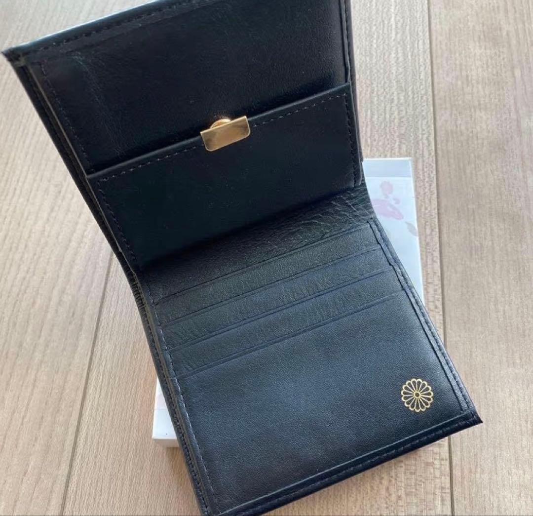 【大人気】皇居 二つ折り財布 ブラック 黒 東御苑 本革 皇居財布 小銭入れ