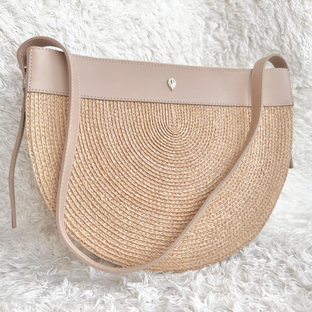 【希少&極美品】ヘレンカミンスキー ラフィア かごバッグ レザー 半月