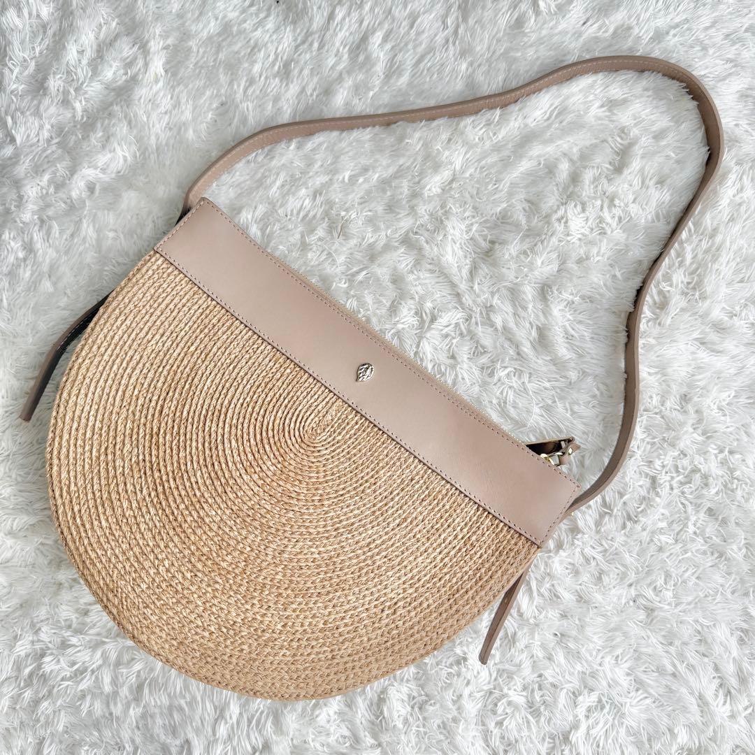 【希少&極美品】ヘレンカミンスキー ラフィア かごバッグ レザー 半月