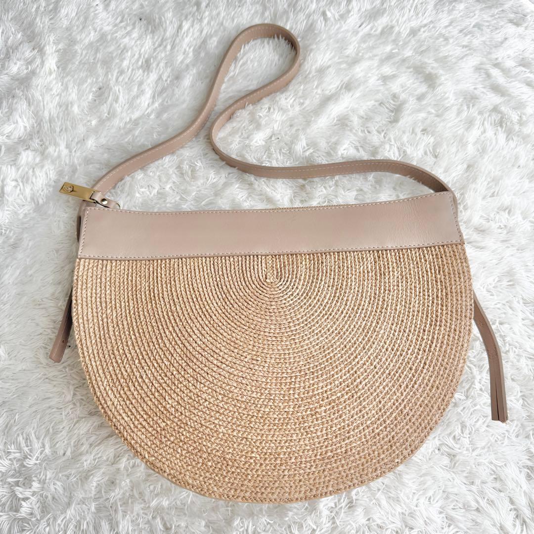 【希少&極美品】ヘレンカミンスキー ラフィア かごバッグ レザー 半月