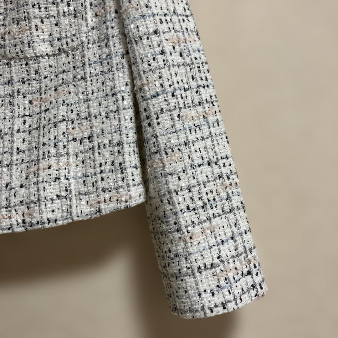 ☆美品[ANAYI ]ミックスツィードノーカラー　ジャケット　サイズ38